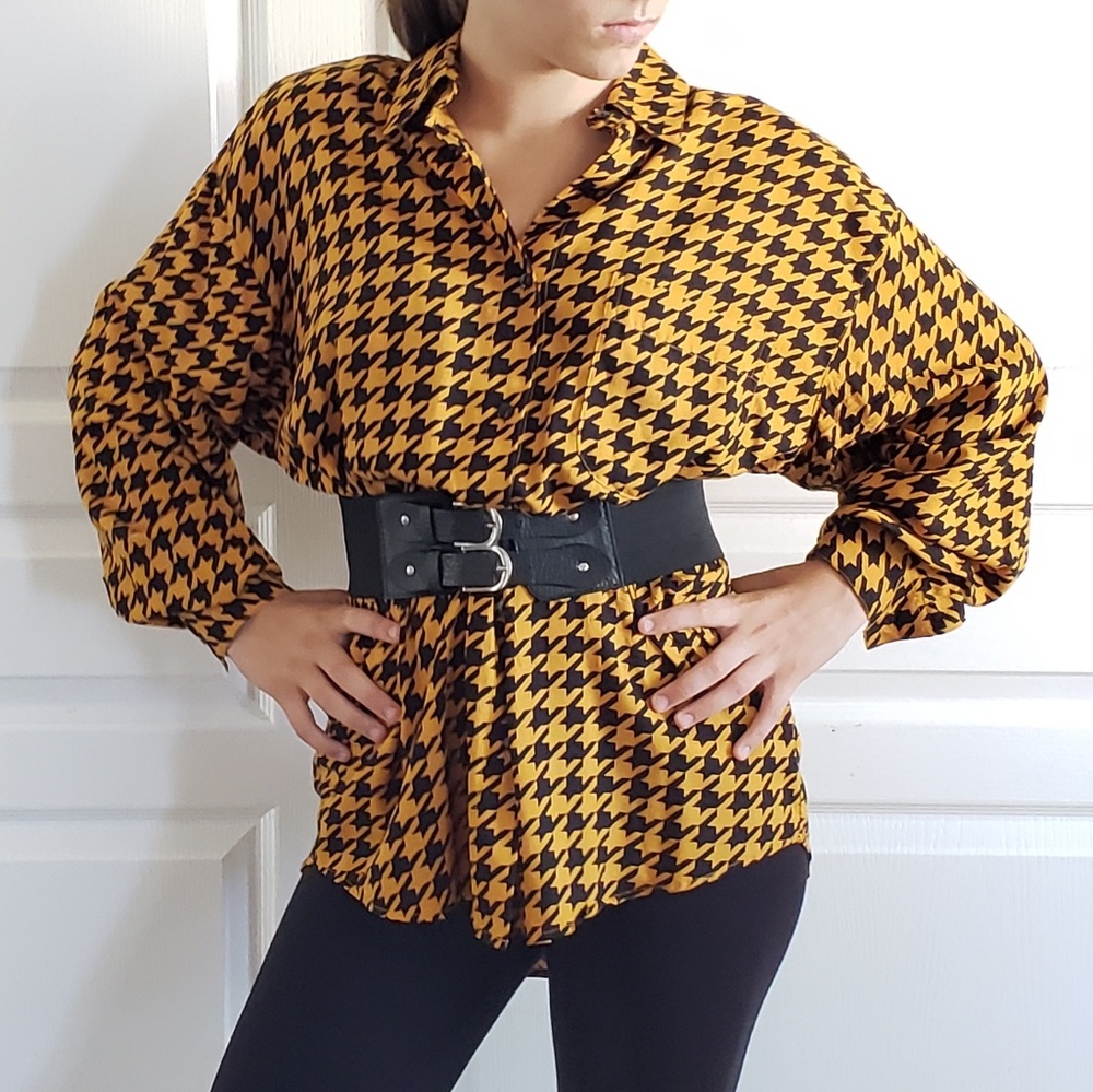 Giorgio SantAngelo Houndstooth Boyfriend Button Up